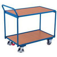 Carro ergonómico con 2 bandejas de madera - Barra vertical - Capacidad 250 kg